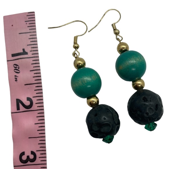 Vintage Beads and Black Lava Rock Gemstone Earrings - Picture 3 of 5